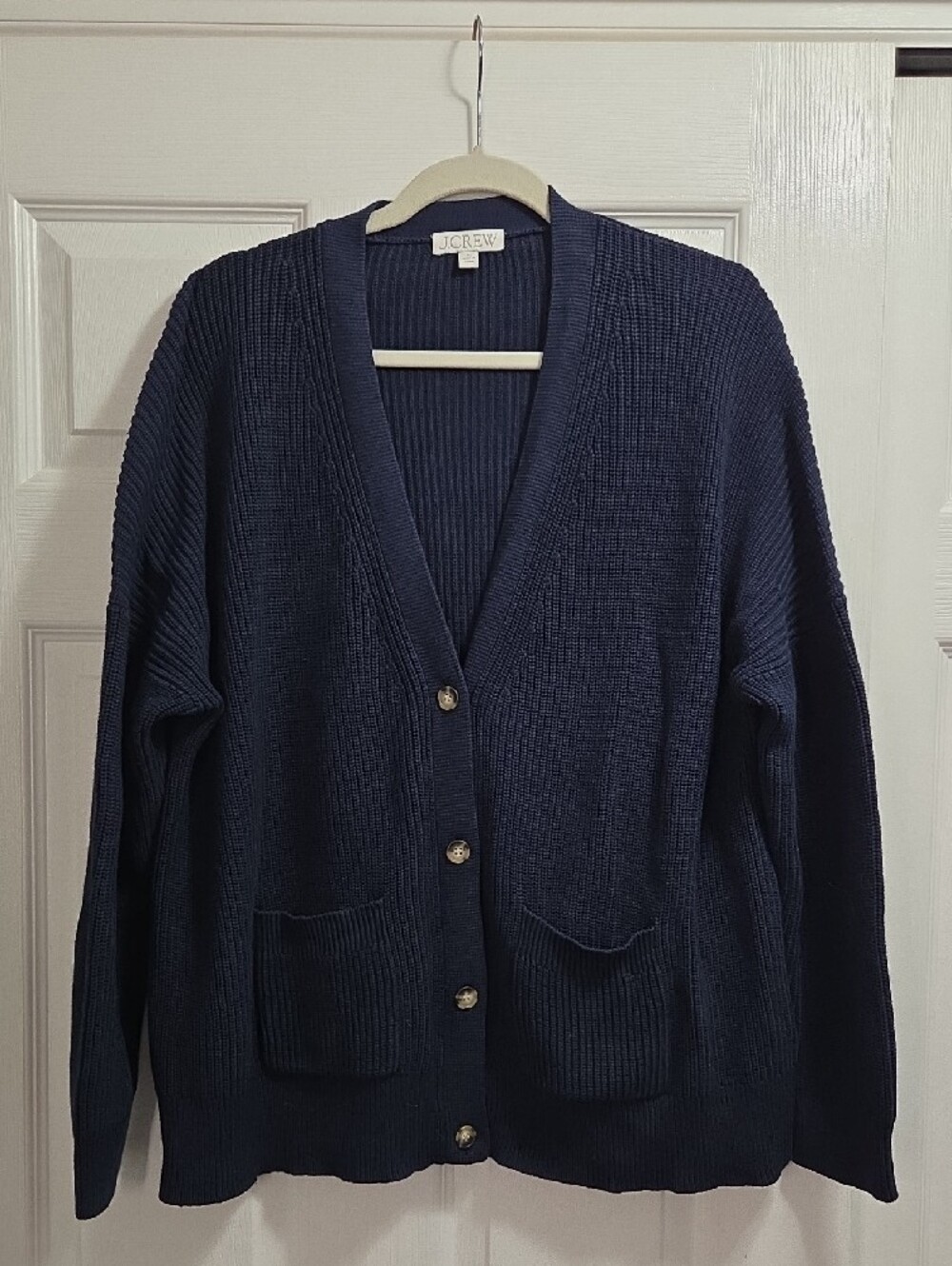 J. Crew Navy Ribbed Button-Front Cardigan - Picture 3 of 6